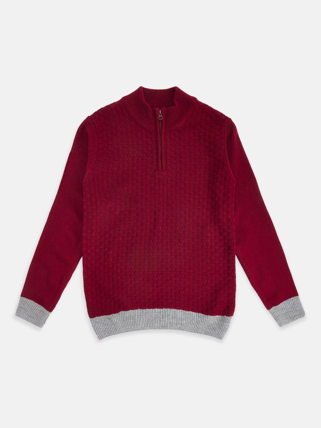 pantaloons junior boys maroon & grey cardigan with zip detail