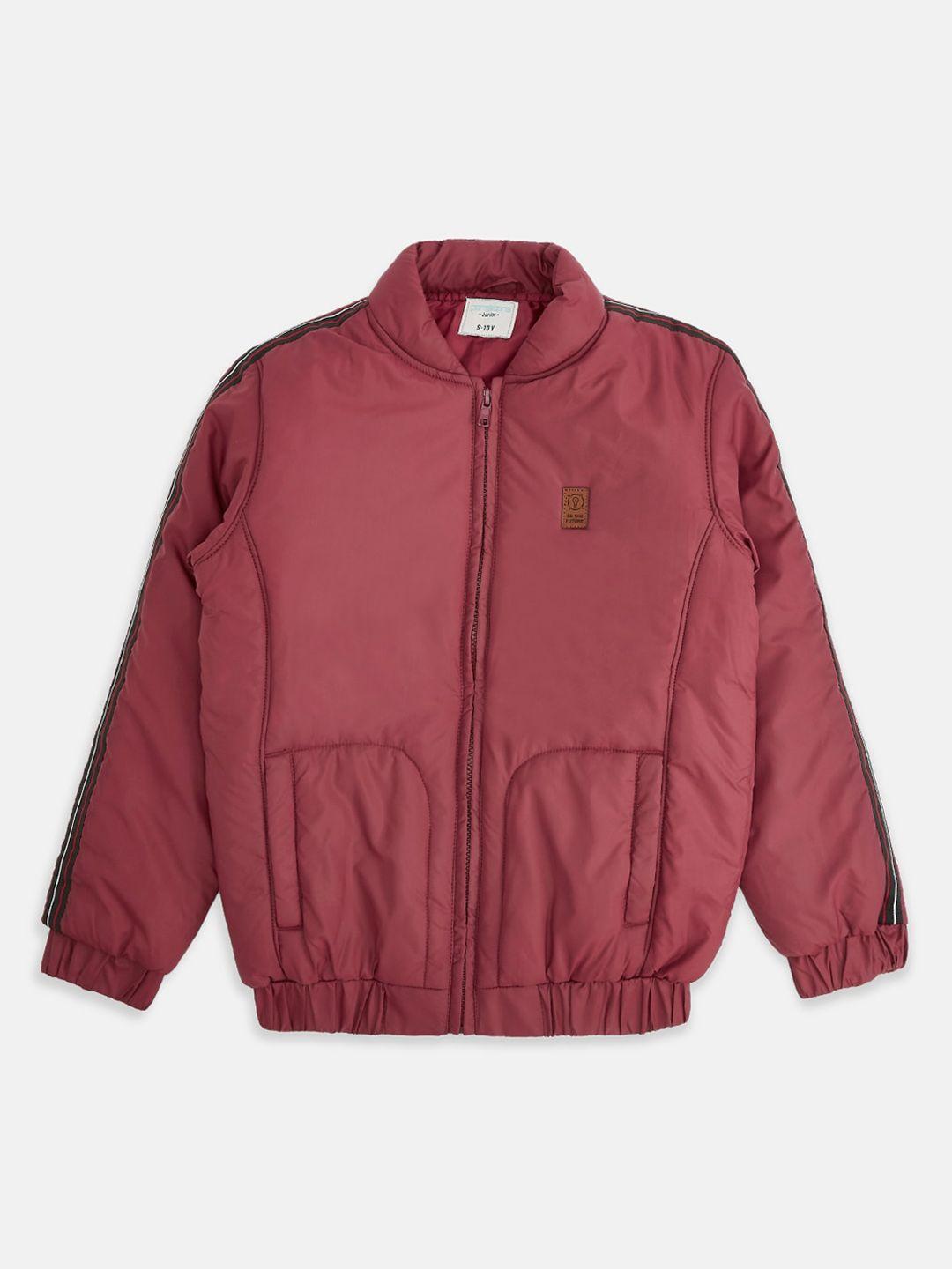 pantaloons junior boys maroon bomber with patchwork jacket