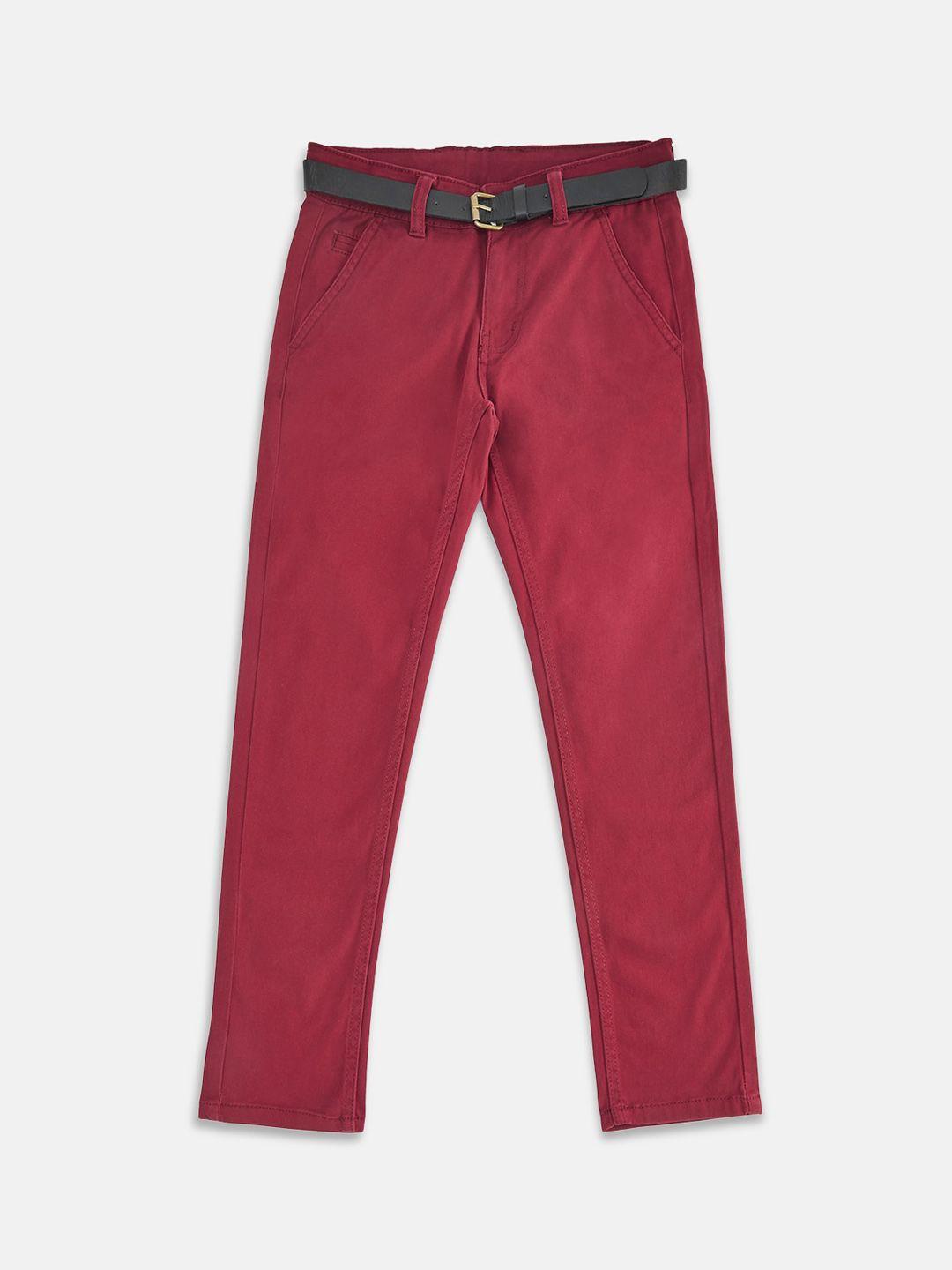 pantaloons junior boys maroon cotton chinos trousers