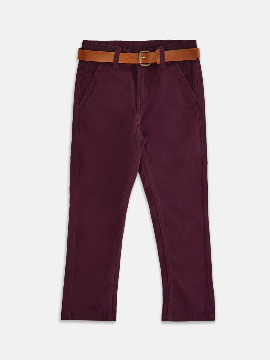 pantaloons junior boys maroon regular fit cotton chinos trousers