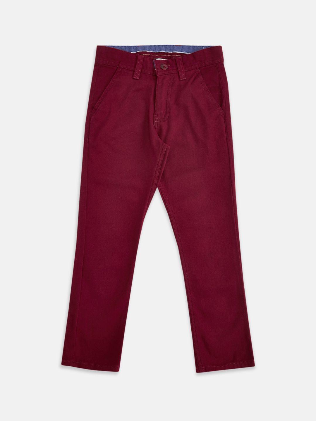 pantaloons junior boys maroon solid cotton chinos trouser