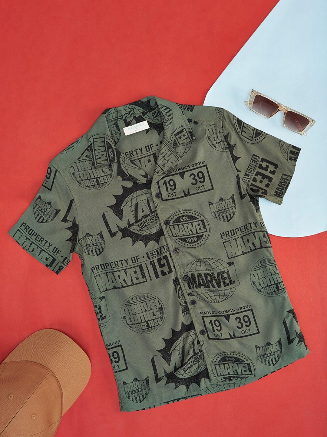 pantaloons junior boys marvel printed cotton casual shirt