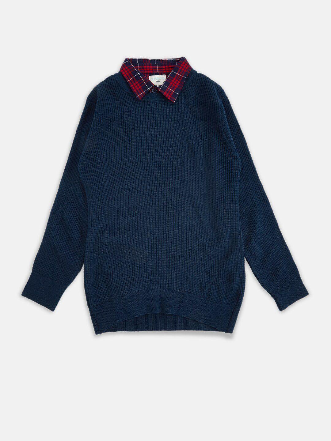 pantaloons junior boys navy blue & red acrylic pullover