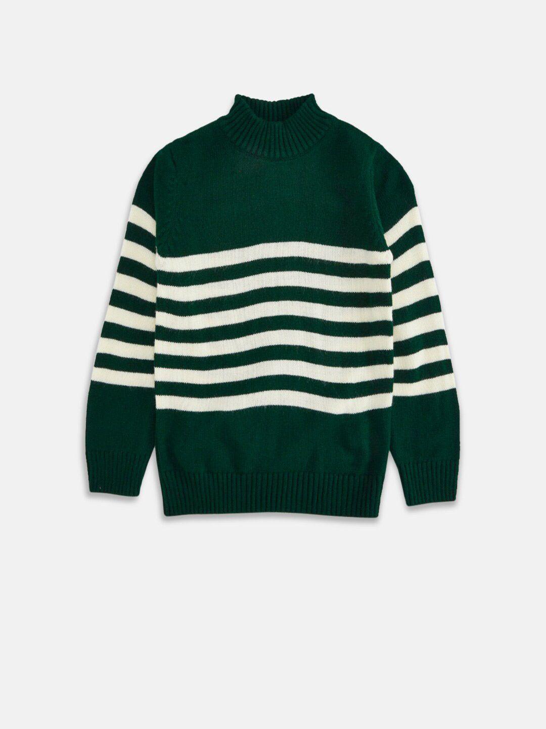 pantaloons junior boys olive green & white striped acrylic pullover