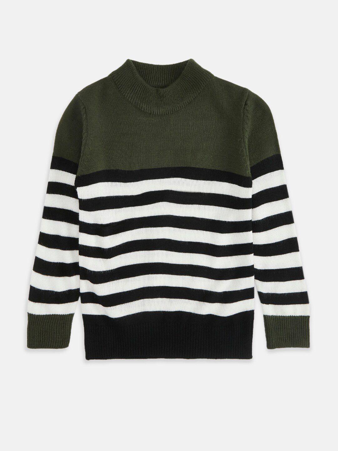 pantaloons junior boys olive green & white striped pullover