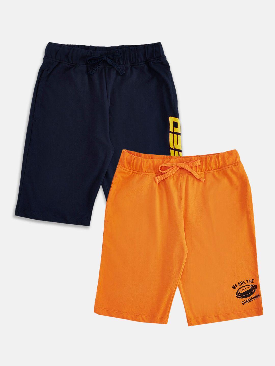 pantaloons junior boys orange & black shorts