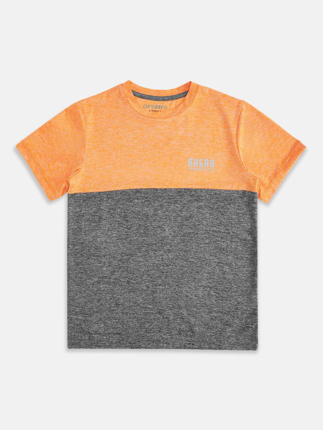 pantaloons junior boys orange colourblocked  t-shirt