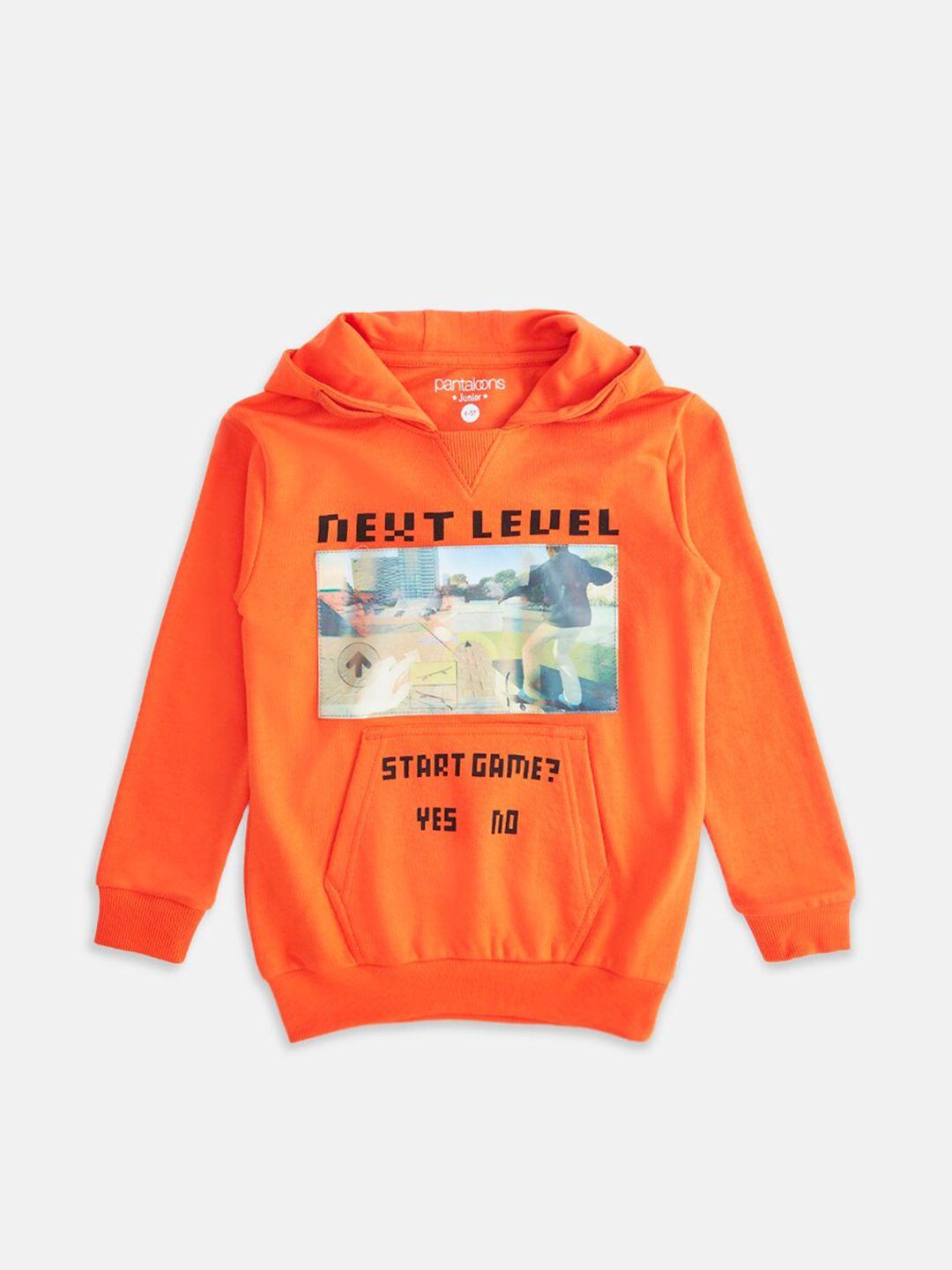 pantaloons junior boys orange printed sweatshirt