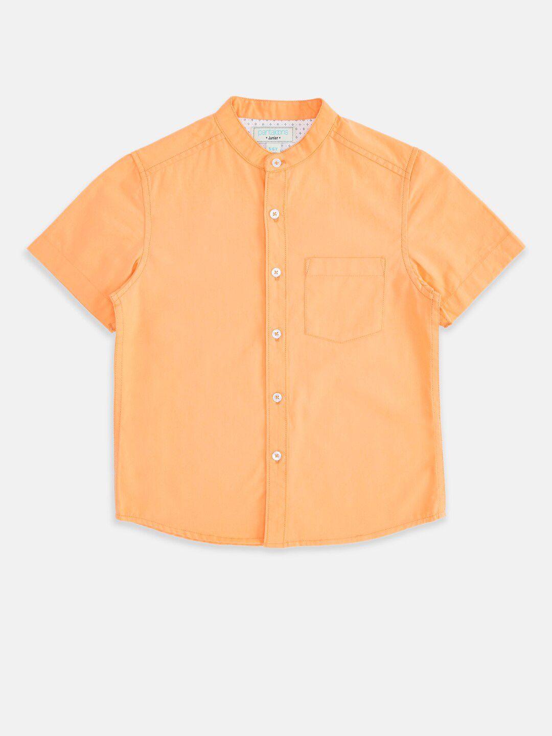 pantaloons junior boys peach-coloured solid casual cotton shirt