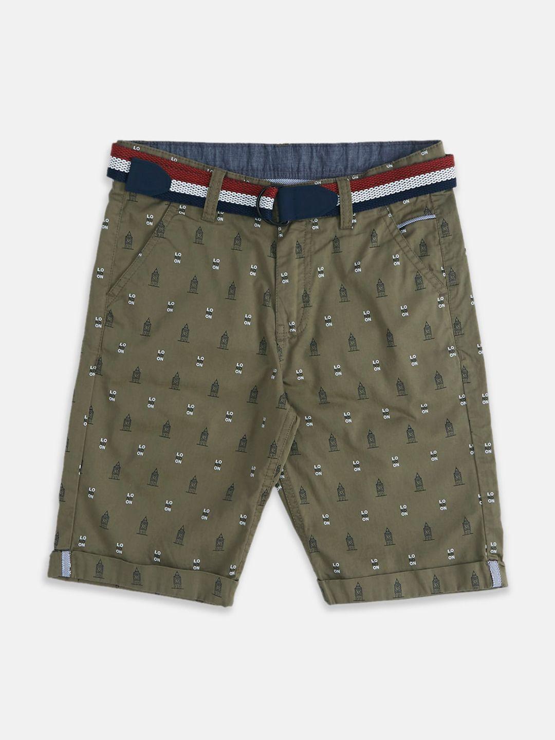 pantaloons junior boys printed cotton regular fit chino shorts