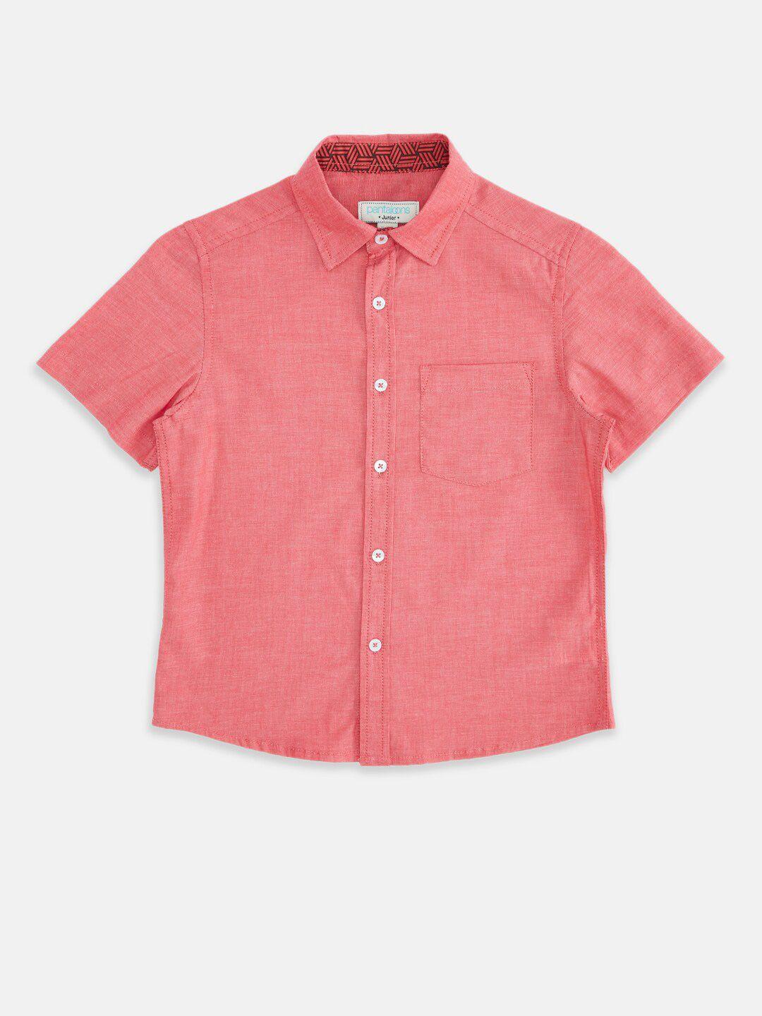 pantaloons junior boys red casual solid casual cotton shirt