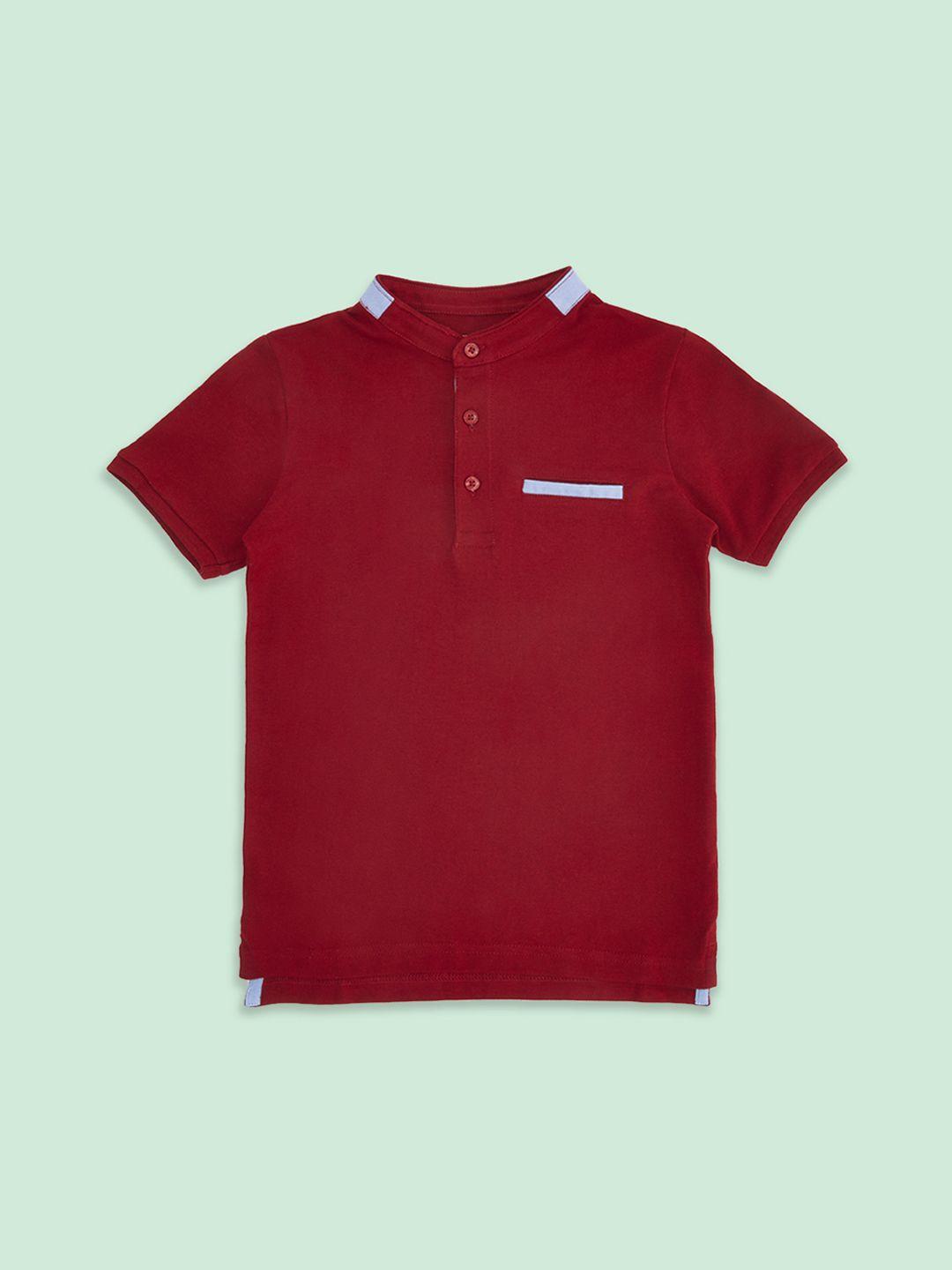 pantaloons junior boys red solid henley neck cotton t-shirt