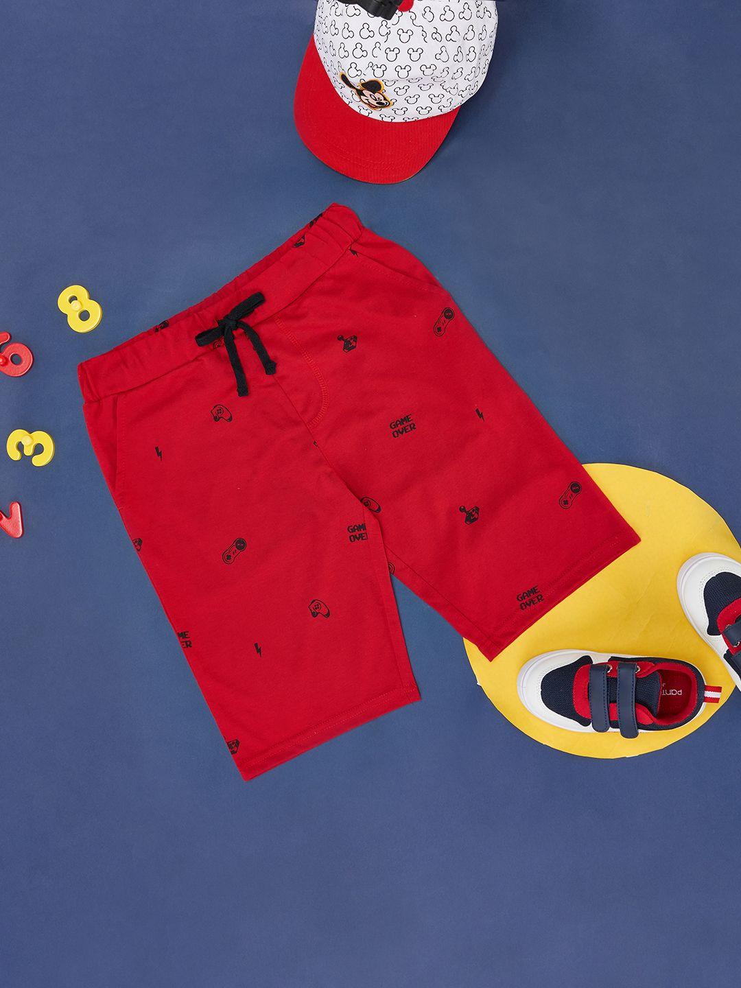 pantaloons junior boys red typography printed cotton shorts
