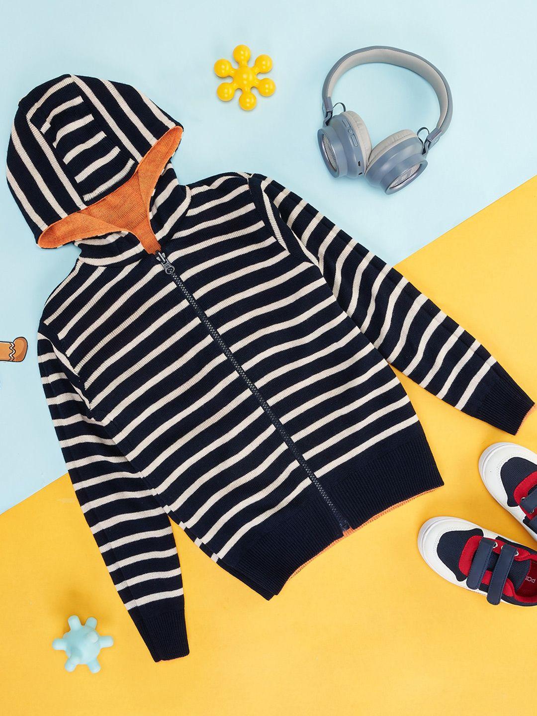 pantaloons junior boys striped hooded front-open sweater