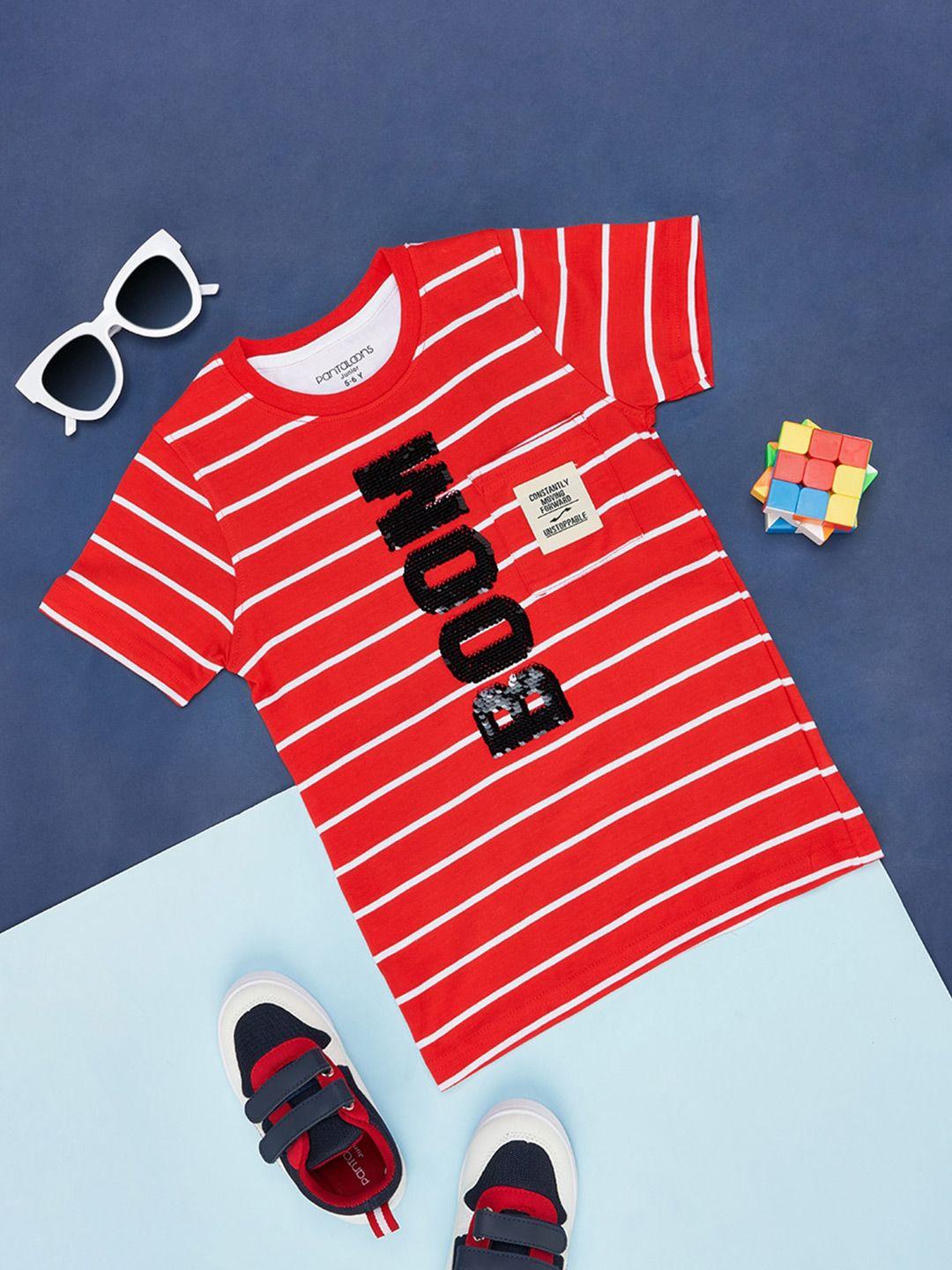 pantaloons junior boys striped regular fit cotton casual t-shirt