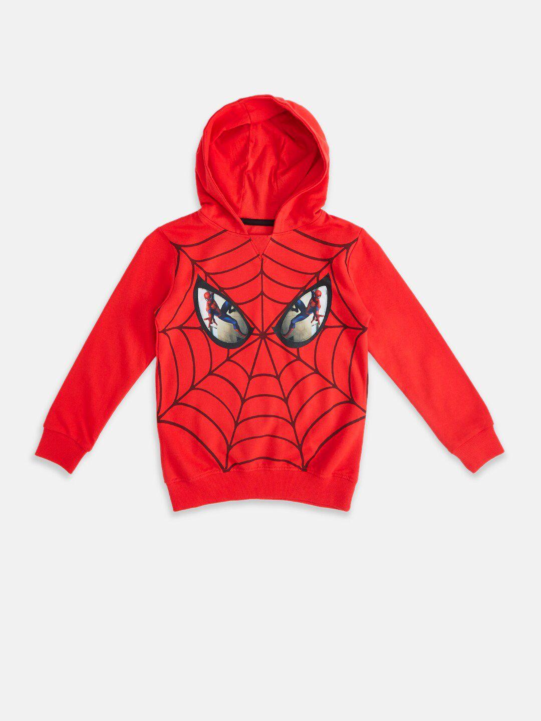 pantaloons junior boys superhero spiderman graphic printed hodded neck cotton sweatshirt