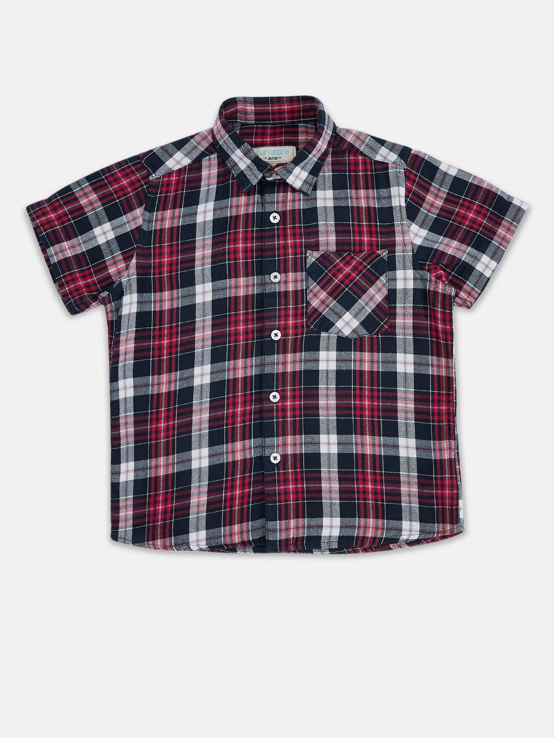 pantaloons junior boys tartan checked casual cotton shirt