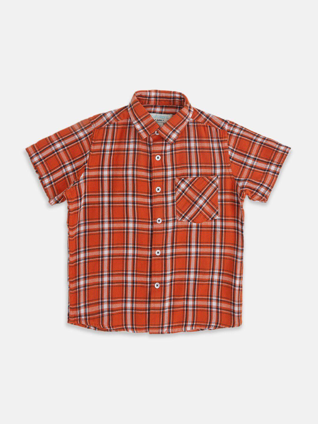 pantaloons junior boys tartan checks cotton casual shirt