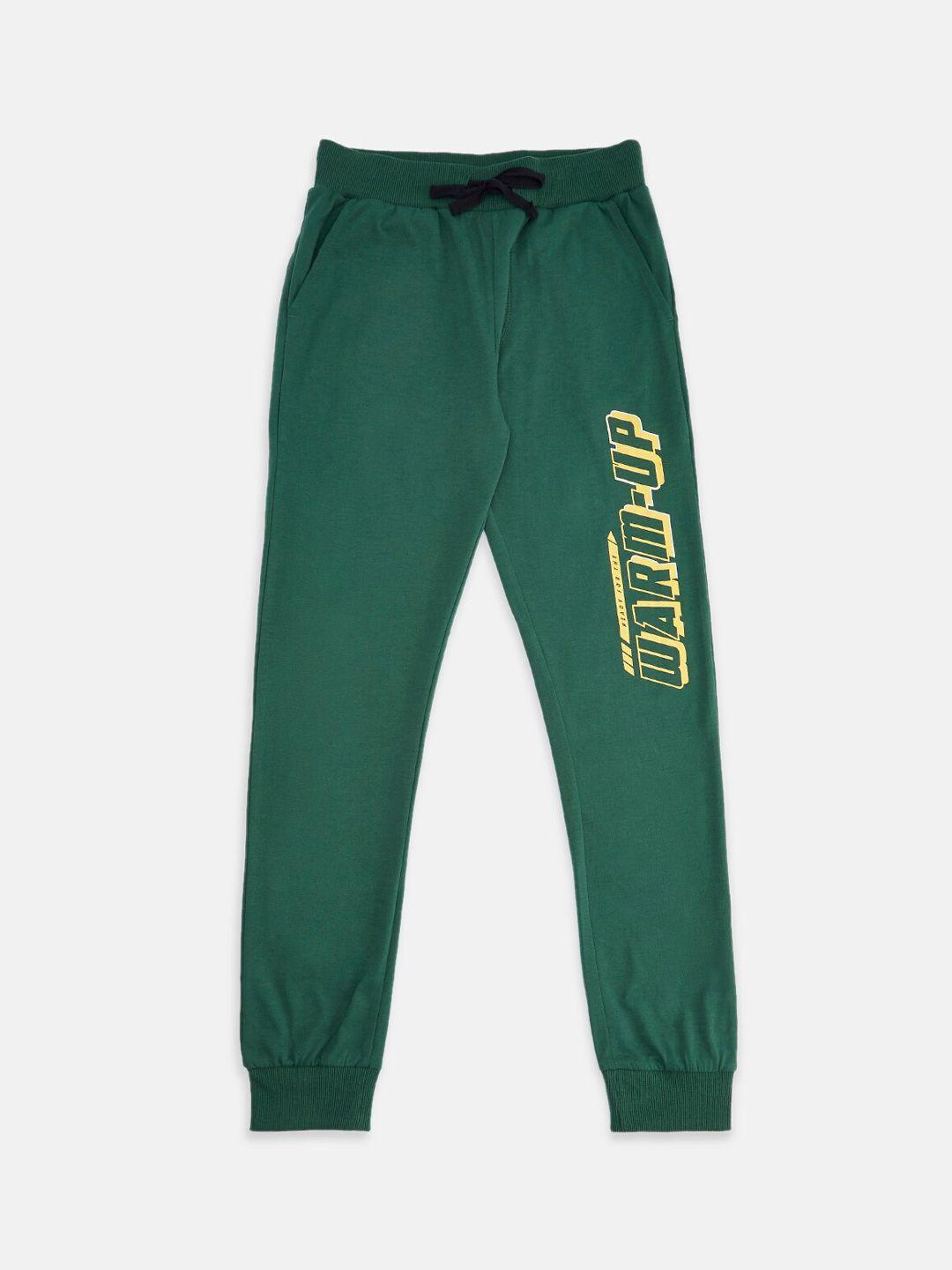 pantaloons junior boys teal-green solid pure cotton joggers