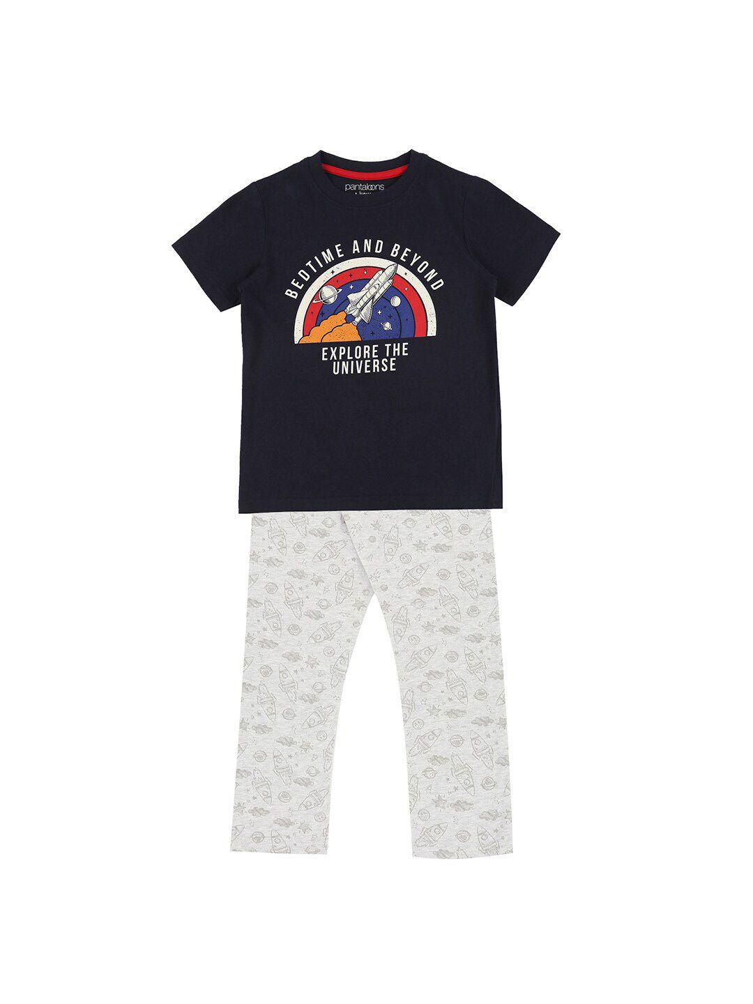 pantaloons junior boys typography printed t-shirt with pyjamas