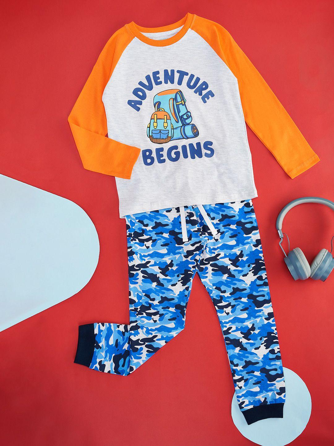 pantaloons junior boys white & blue printed night suit