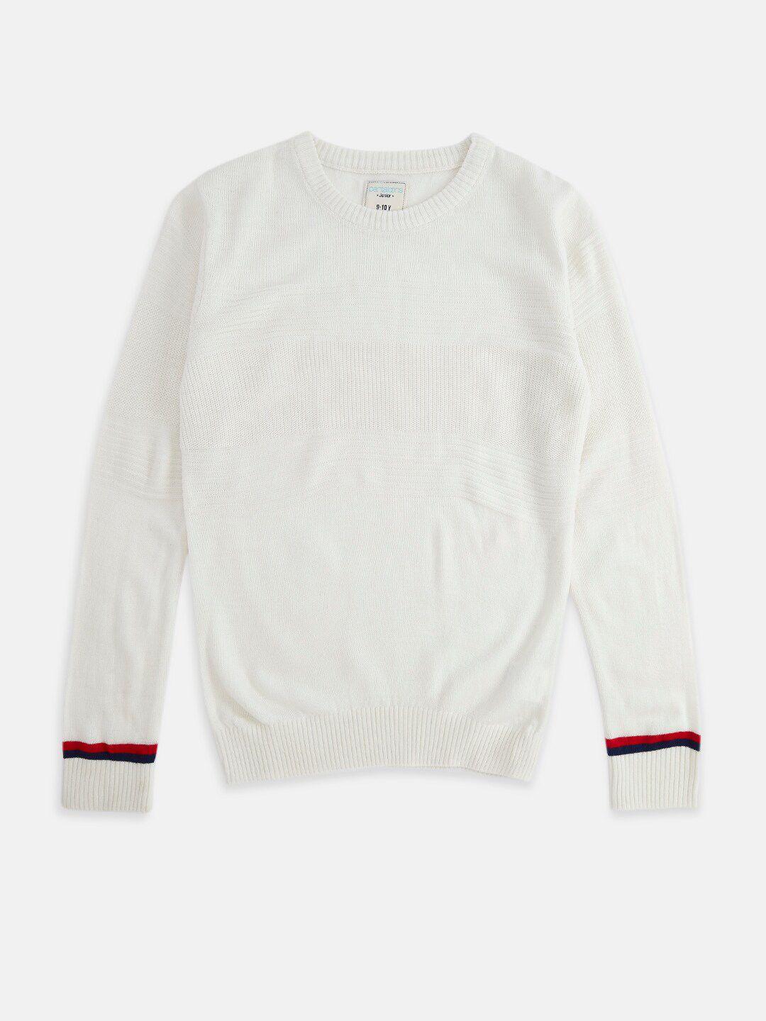 pantaloons junior boys white & maroon pullover sweater