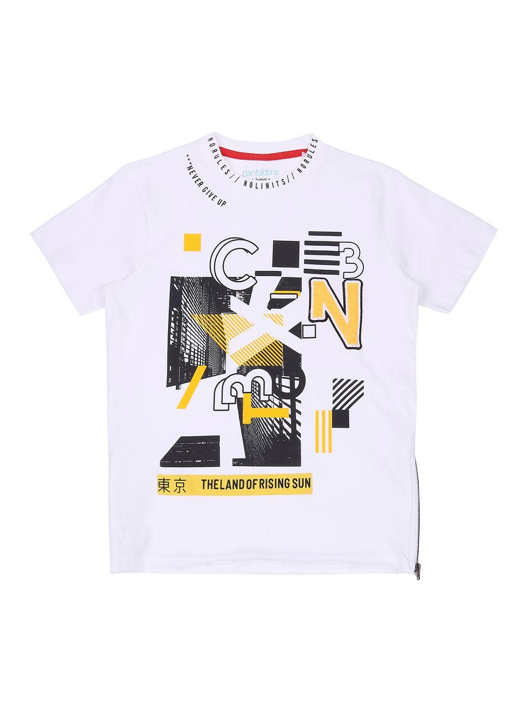 pantaloons junior boys white printed round neck t-shirt