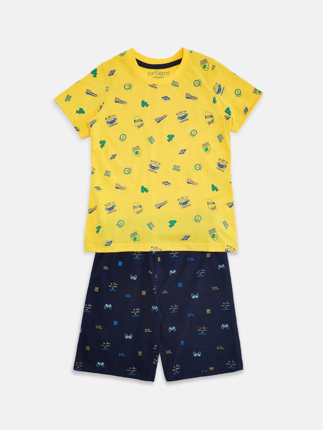 pantaloons junior boys yellow & blue printed night suit