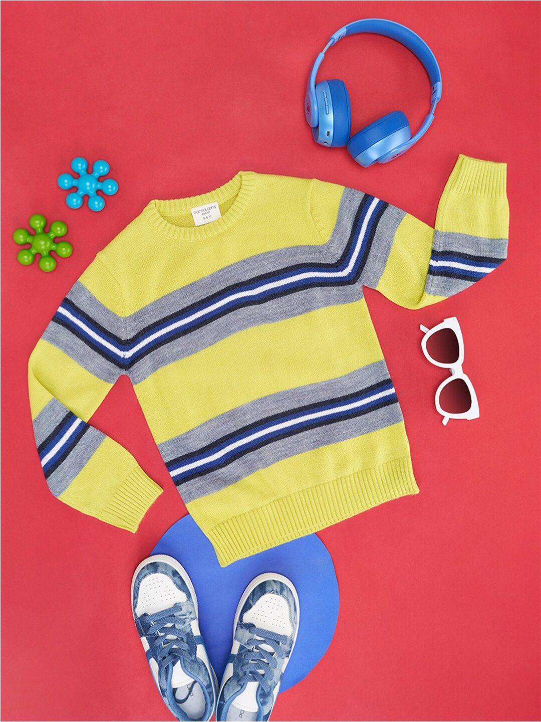 pantaloons junior boys yellow & blue striped pullover