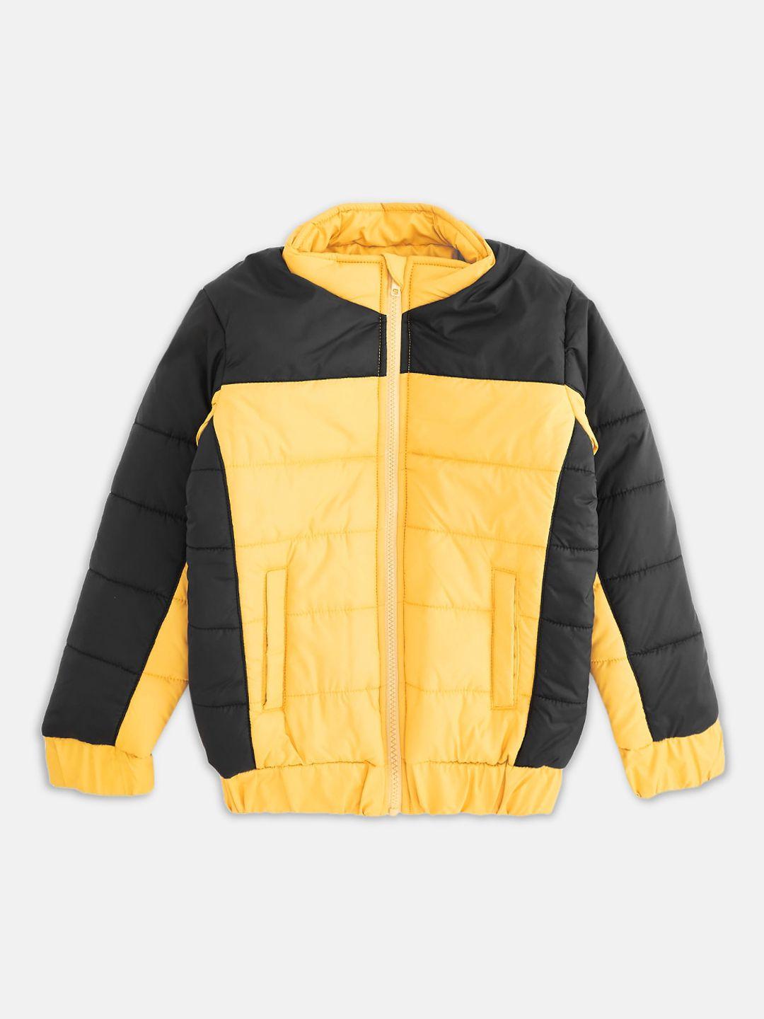 pantaloons junior boys yellow black colourblocked puffer jacket