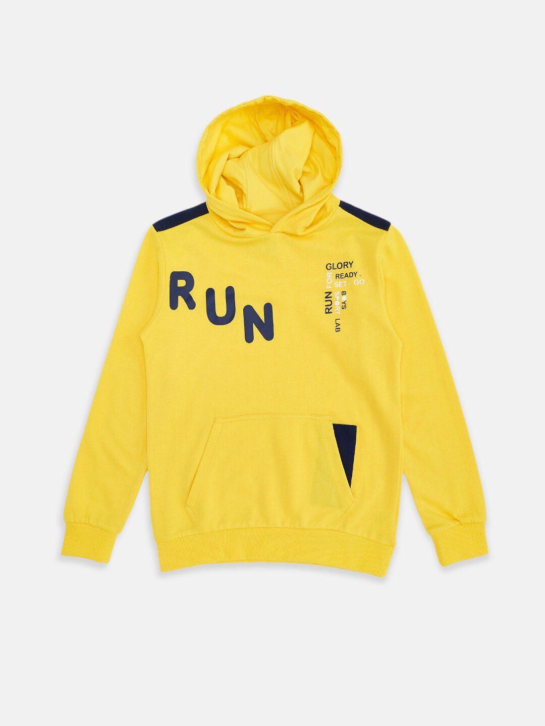 pantaloons junior boys yellow hooded sweatshirt