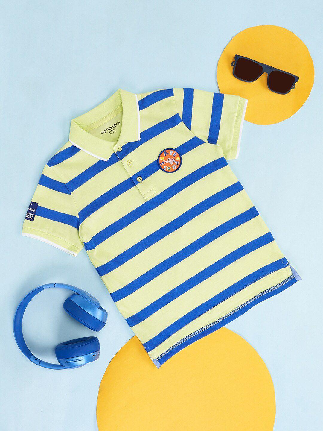 pantaloons junior boys yellow striped polo collar applique t-shirt