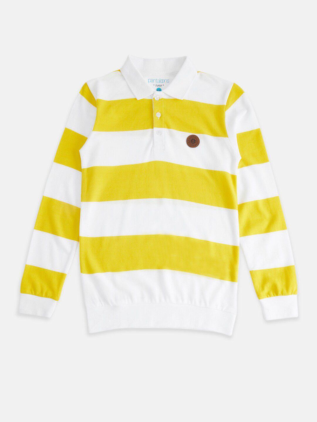 pantaloons junior boys yellow striped polo collar t-shirt