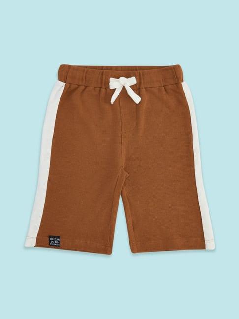 pantaloons junior brown cotton color block shorts