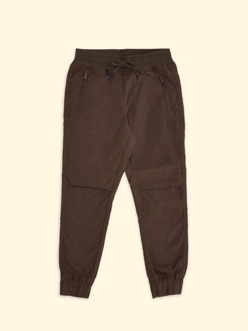 pantaloons junior brown cotton regular fit joggers