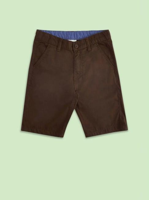 pantaloons junior brown cotton regular fit shorts