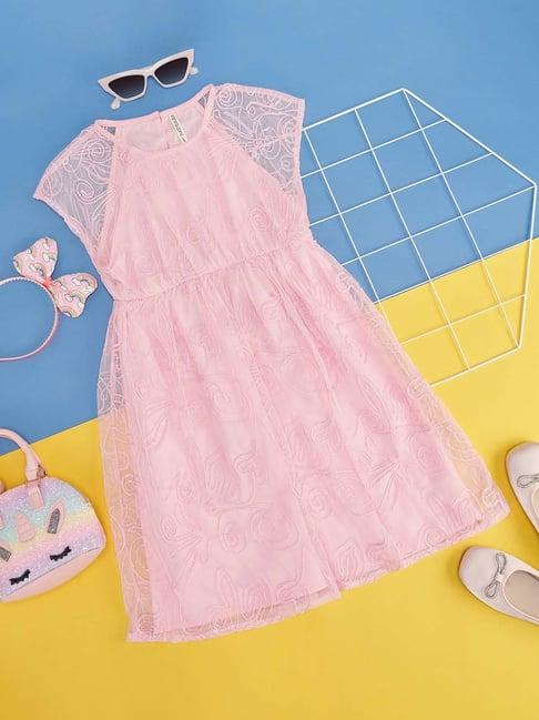 pantaloons junior candy pink embroidered dress
