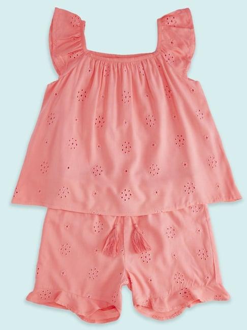 pantaloons junior cloud pink embroidered top set