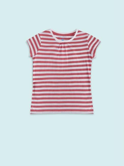 pantaloons junior coral red & white cotton striped t-shirt