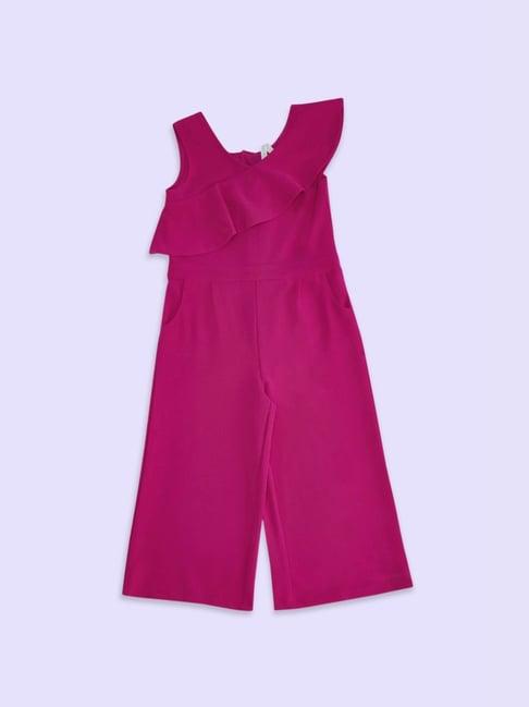 pantaloons junior fuchsia pink cotton regular fit jumpsuit