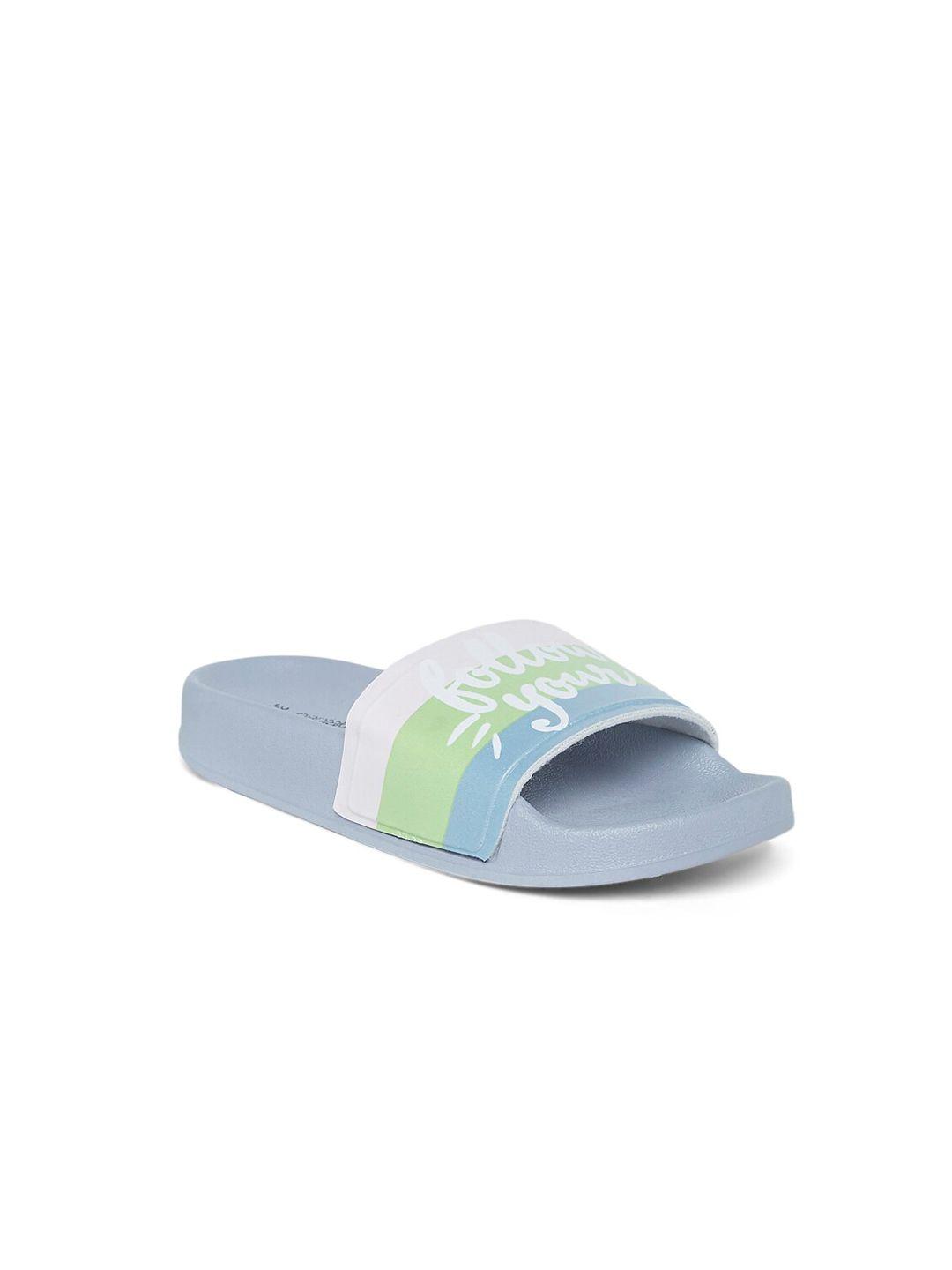 pantaloons junior girls blue & white printed sliders