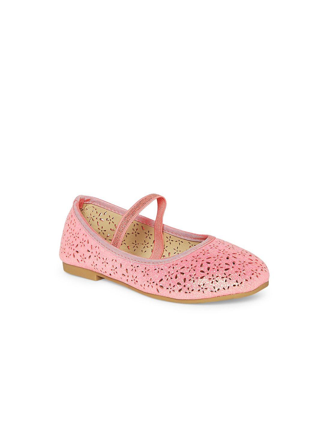 pantaloons junior girls coral embellished leather party ballerinas with laser cuts flats
