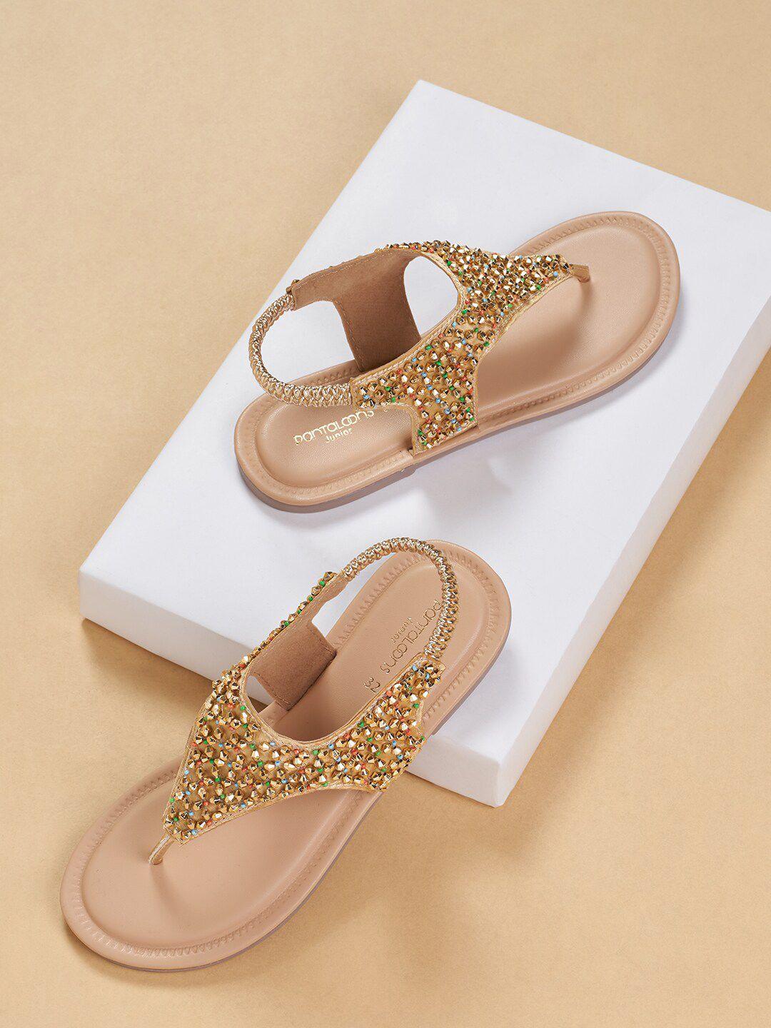 pantaloons junior girls embellished t-strap flats