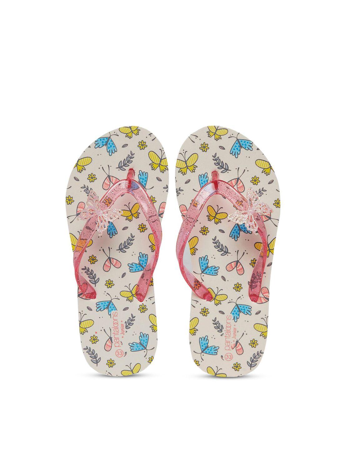 pantaloons junior girls orange & yellow printed thong flip-flops