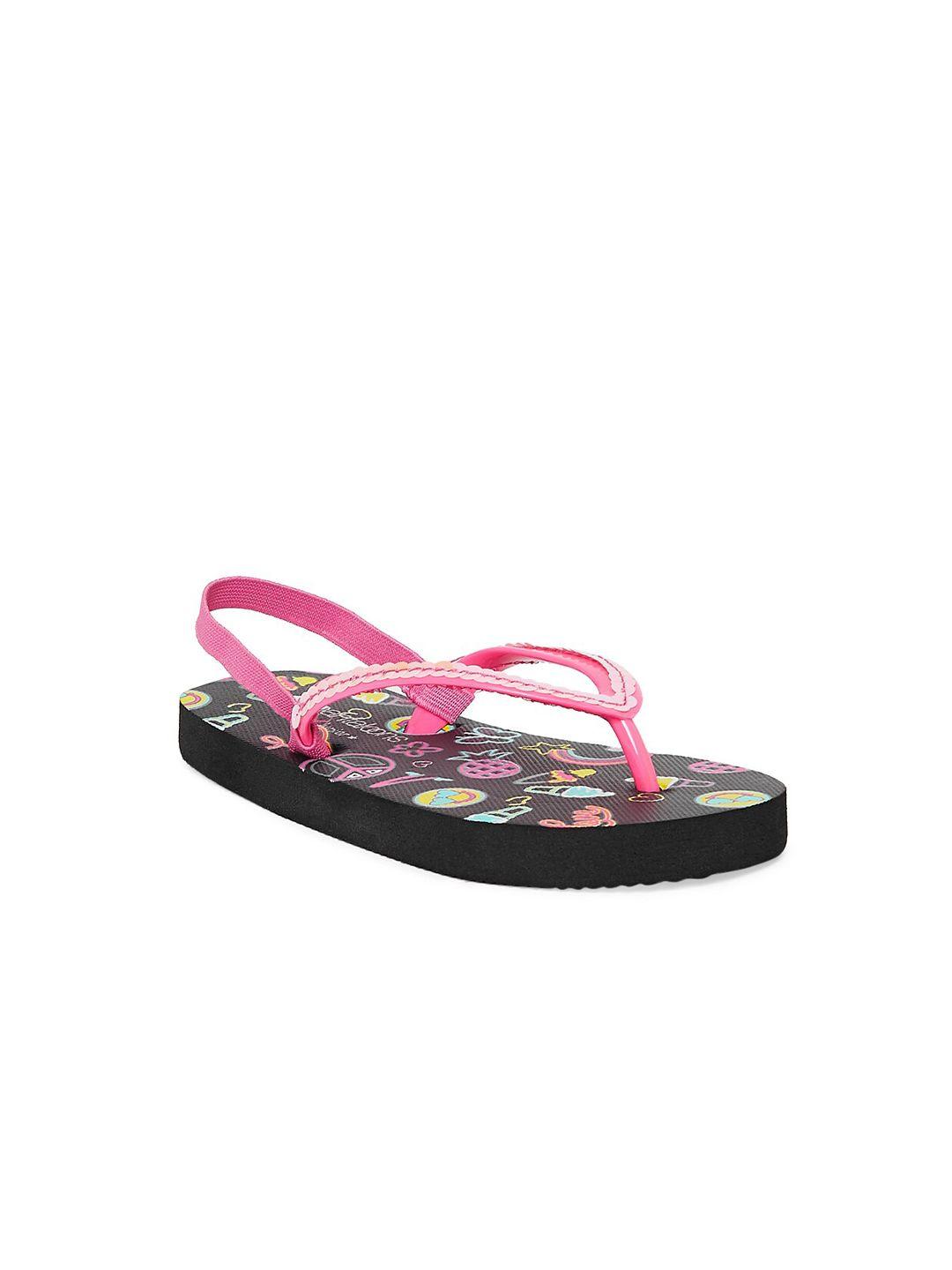 pantaloons junior girls pink & black printed thong flip-flops