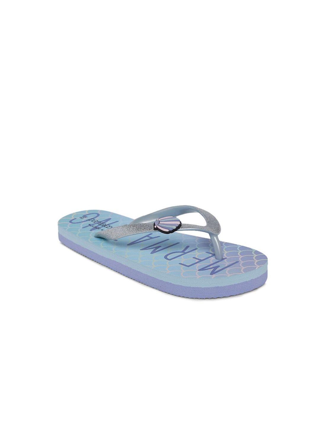 pantaloons junior girls purple & blue printed thong flip-flops