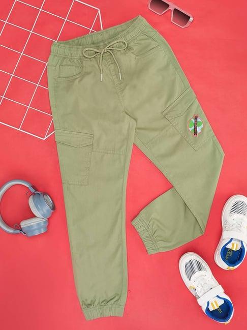 pantaloons junior green cotton embroidered joggers
