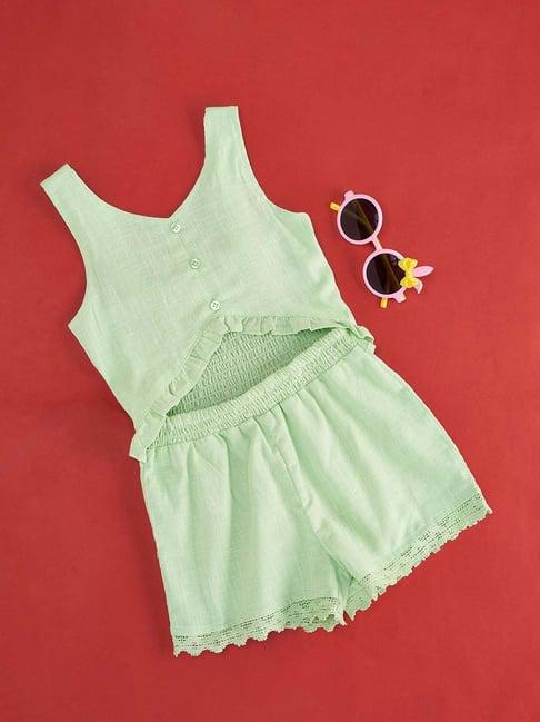 pantaloons junior green cotton regular fit jumpsuit