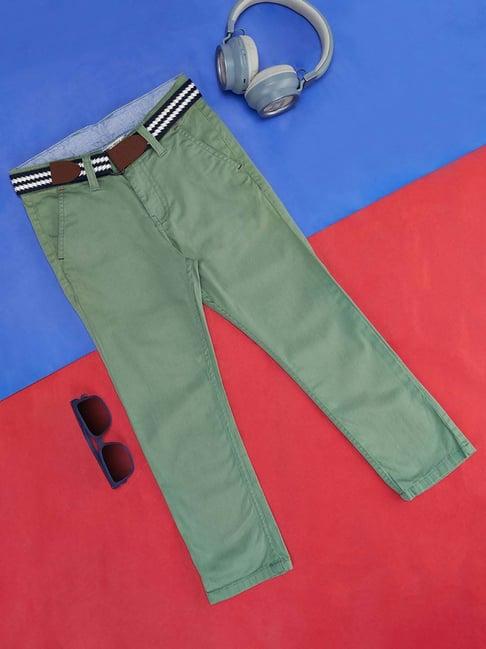 pantaloons junior green cotton regular fit trousers