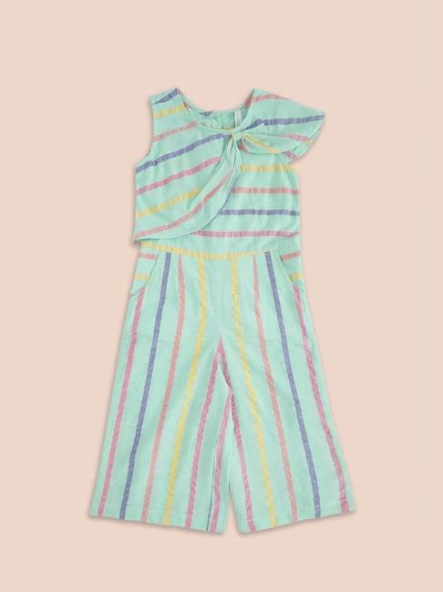 pantaloons junior green cotton striped jumpsuit